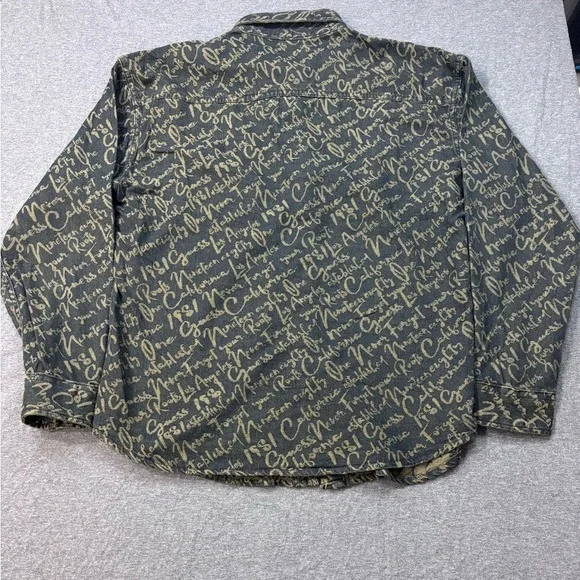 BEDXXSAUSUP Mens Script Print Denim Shirt Los Angeles California Black Gold - Picture 9 of 9